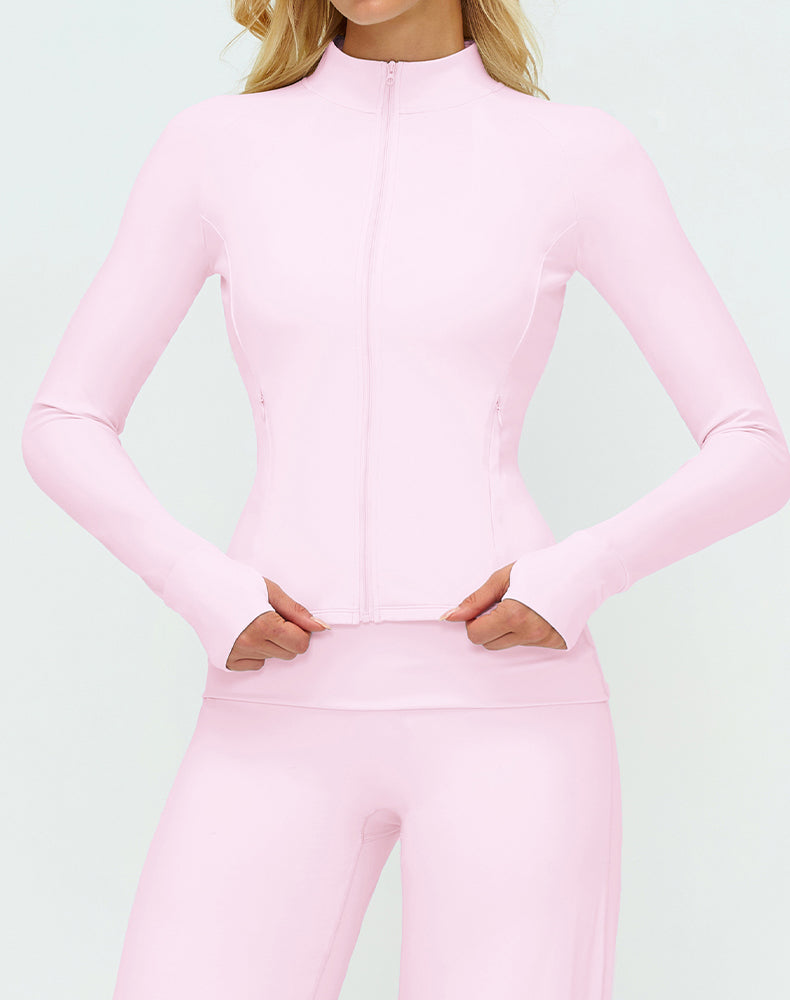 Cropped Athletic Jacket with Pockets and Thumb Holes