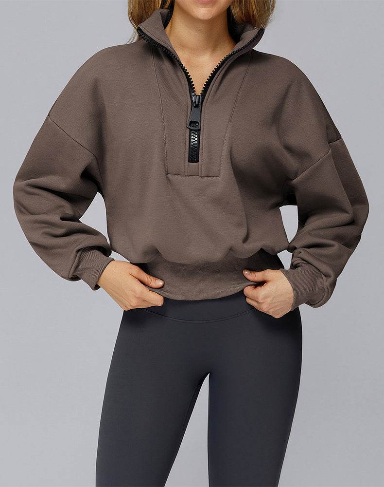 Half Zip Crop Hoodies Long Sleeve Pullover Cropped Top