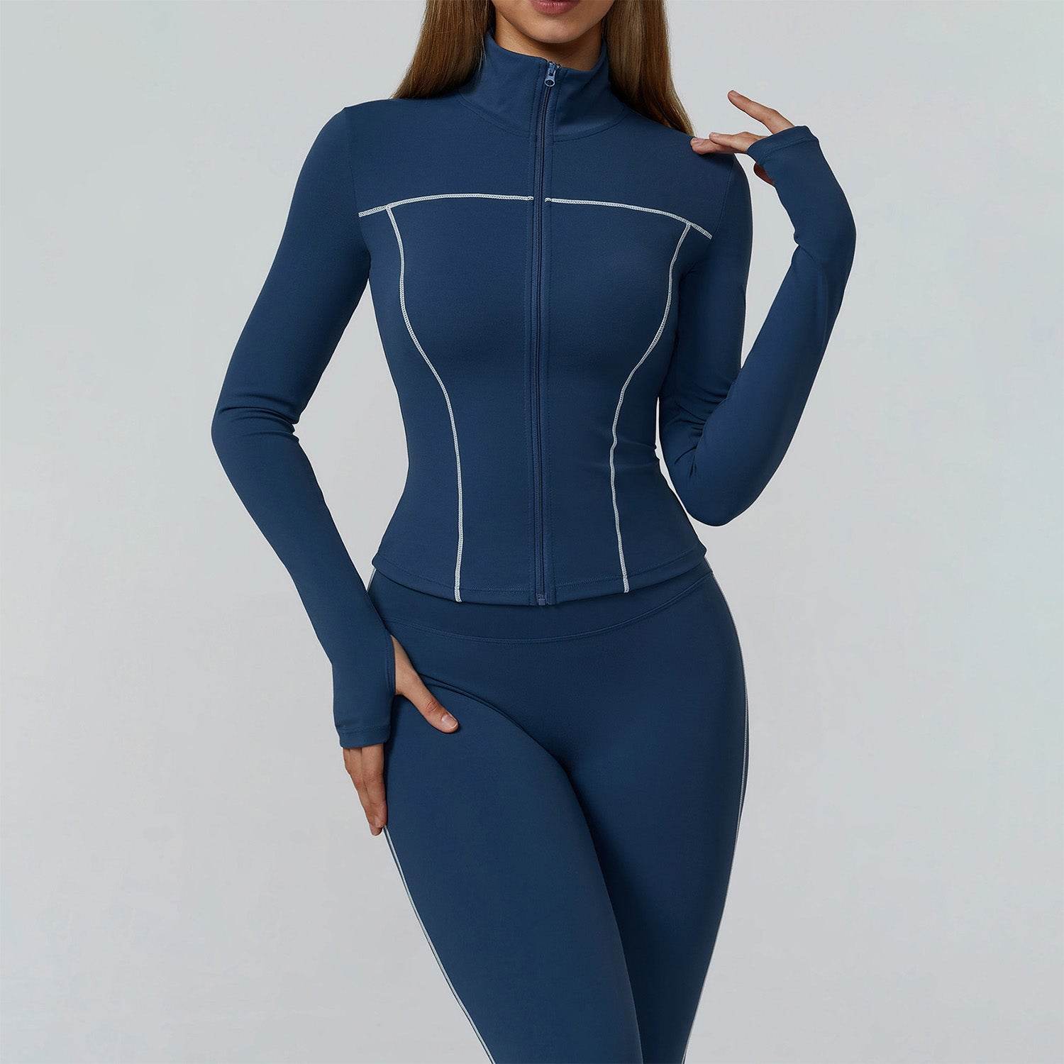 Cropped Running Jacket Slim Fit Athletic Top with Thumb Hole