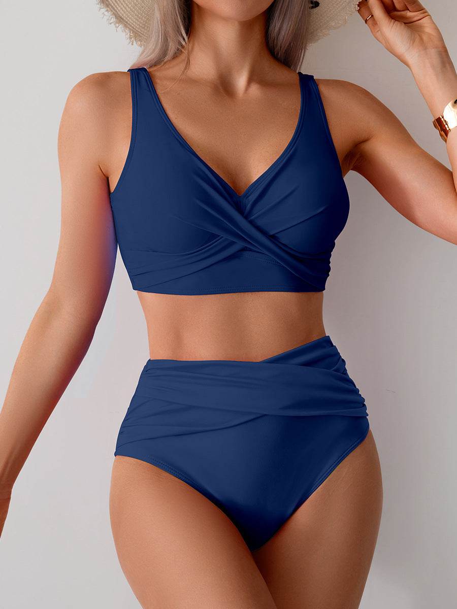 High Waisted Tummy Control Ruched Bikini Sets