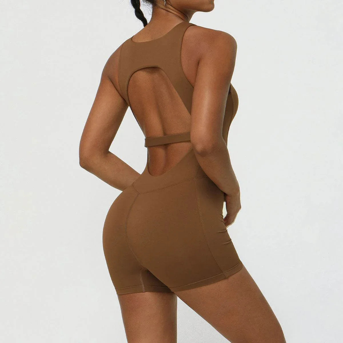 Hollow Back One Piece Workout Short Jumpsuit -