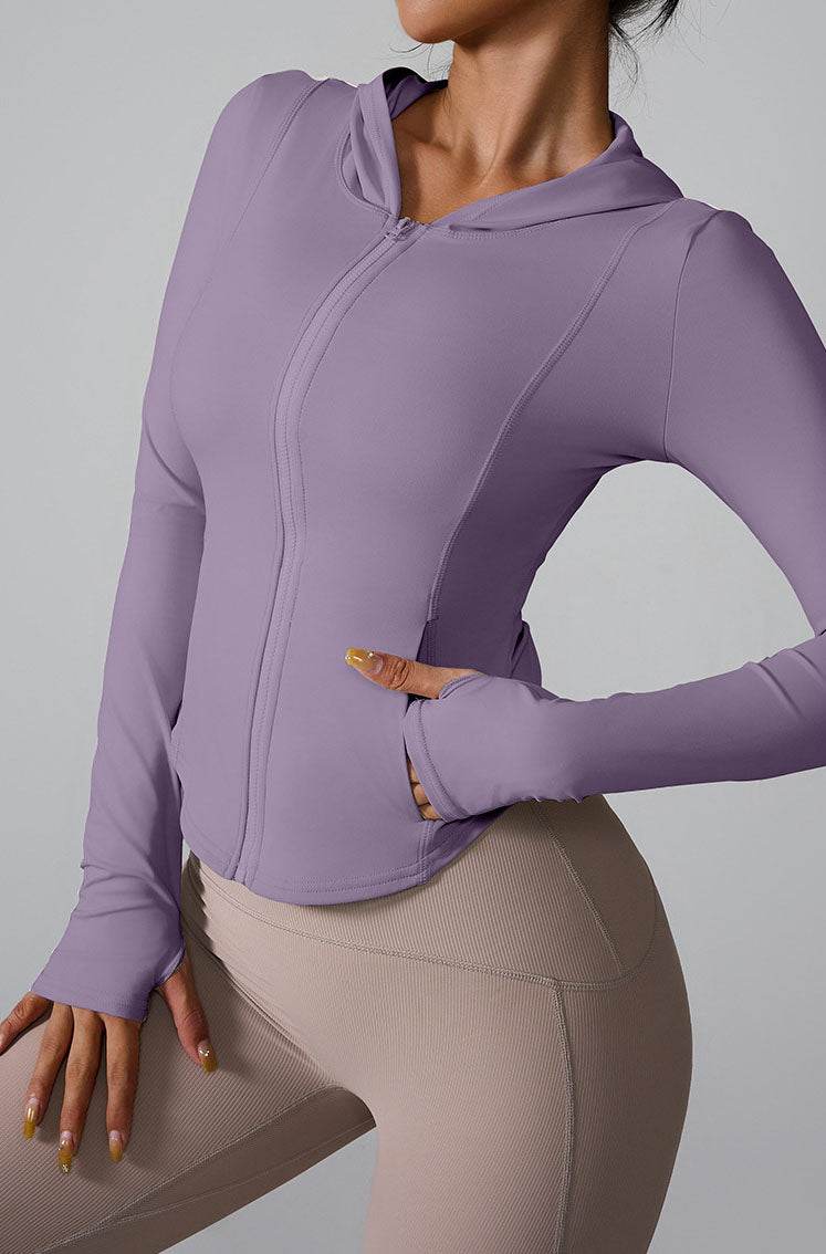 Athletic Hooded Coat Zipper Yoga Long sleeve Jacket