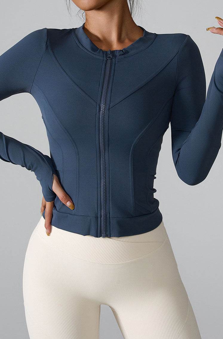Slim Fit Workout Jacket Full Zip Long Sleeve Athletic Coat