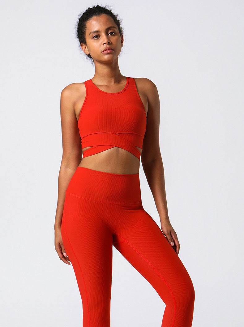 Cross Strap Design Threaded Sports Tank Yoga Bra
