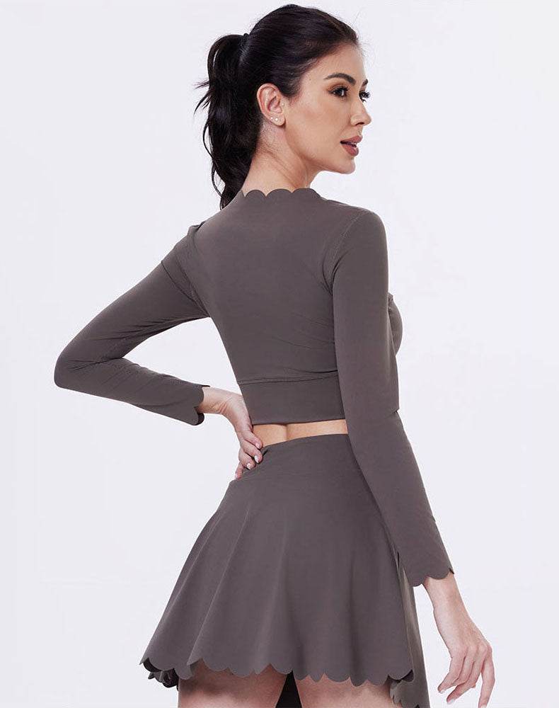 Shell Wave Edge Athletic Crop Top Long Sleeve T-Shirt