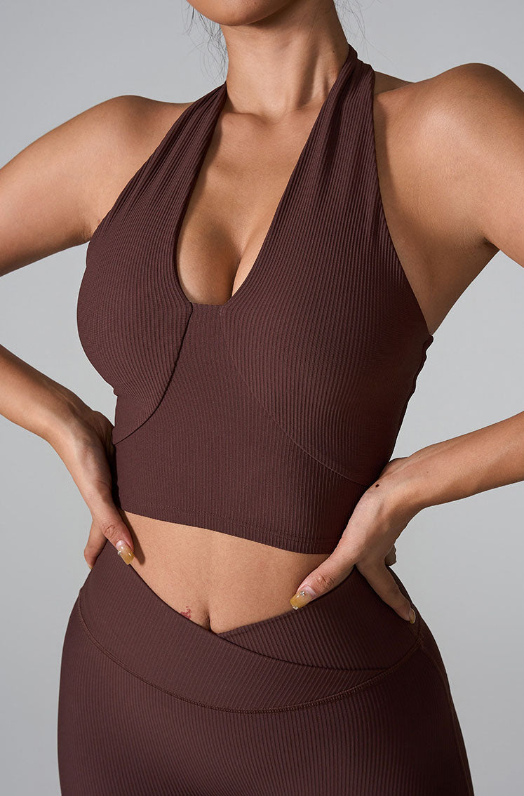 V Neckline Yoga Crop Tank Tops with Built-in Bra Pad
