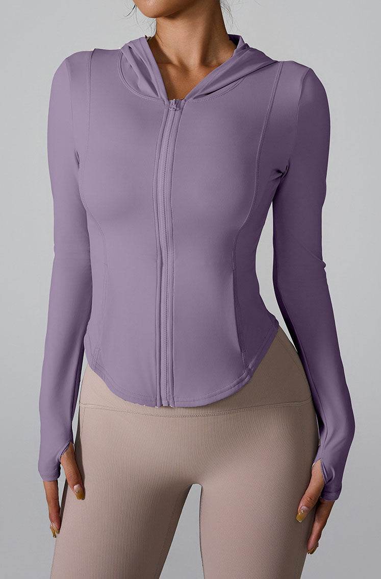 Athletic Hooded Coat Zipper Yoga Long sleeve Jacket