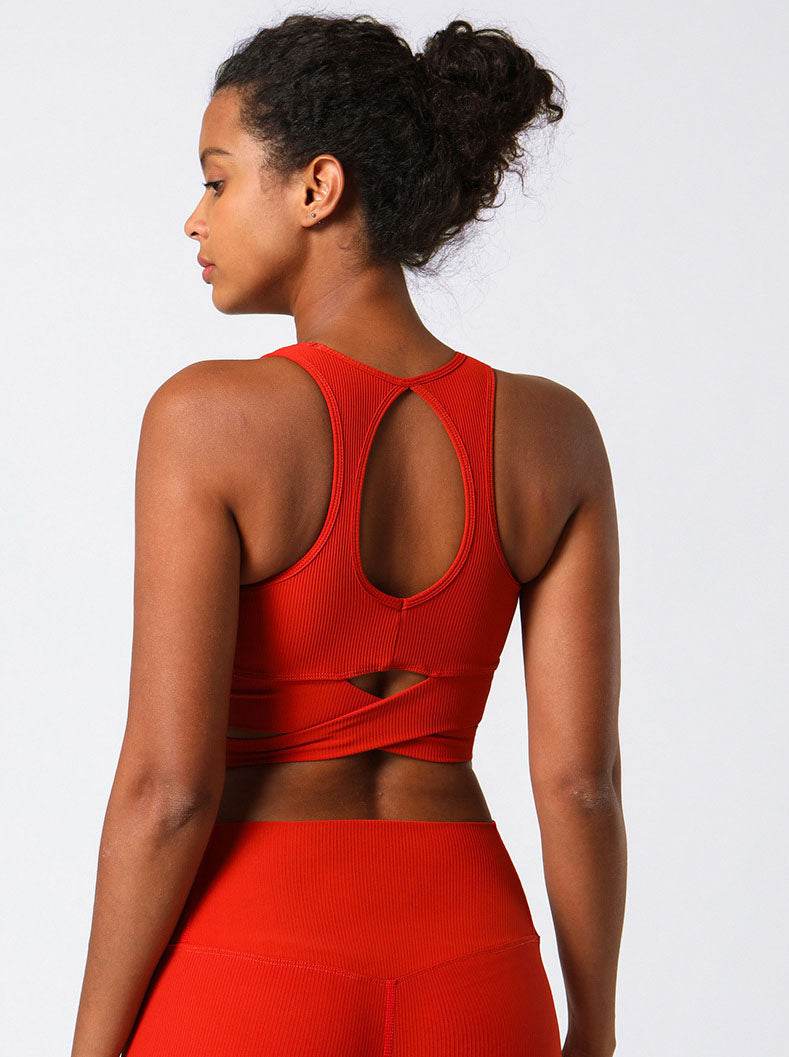 Cross Strap Design Threaded Sports Tank Yoga Bra