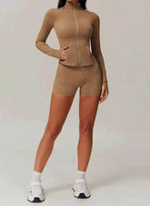 Sports Set with Full Zipper Long Sleeve Jacket and Short
