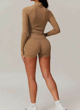 Sports Set with Full Zipper Long Sleeve Jacket and Short