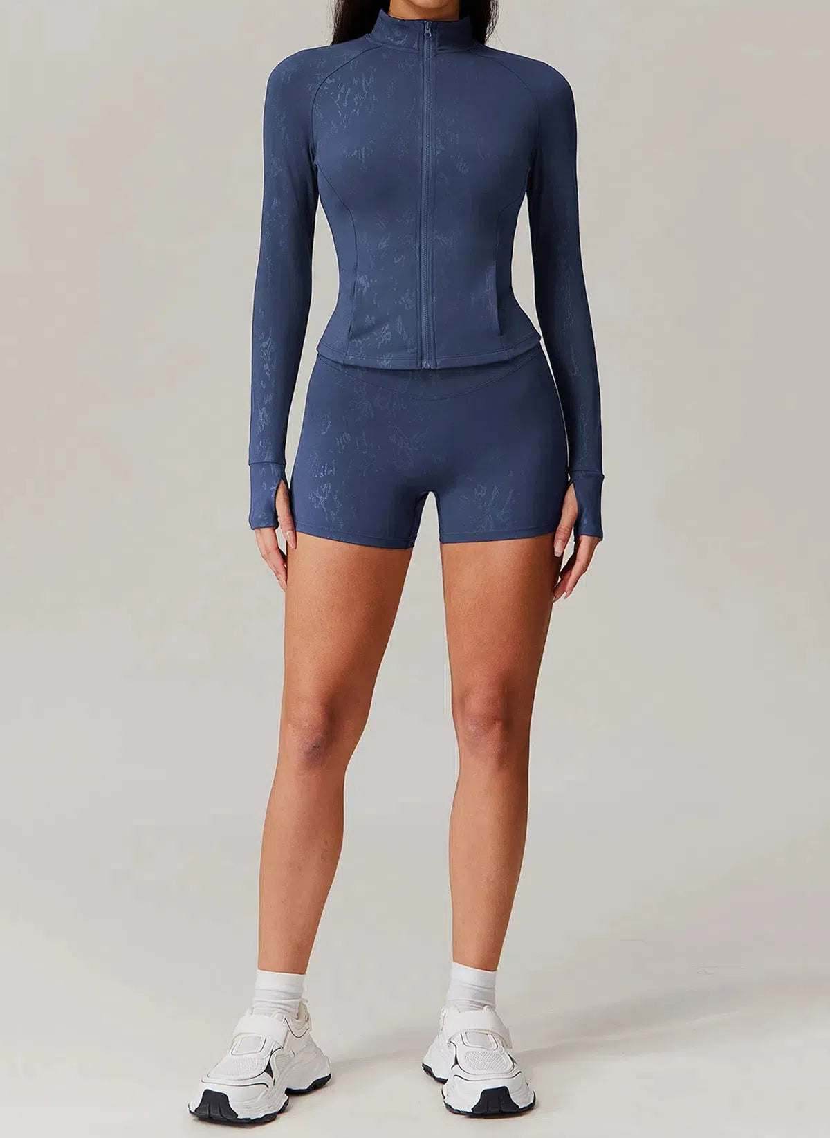 Sports Set with Full Zipper Long Sleeve Jacket and Short