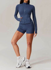 Sports Set with Full Zipper Long Sleeve Jacket and Short