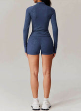 Sports Set with Full Zipper Long Sleeve Jacket and Short