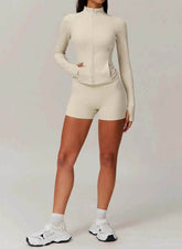 Sports Set with Full Zipper Long Sleeve Jacket and Short