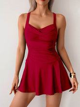 Crossover Ruched Skirt One Piece Swim Dress