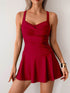 Crossover Ruched Skirt One Piece Swim Dress