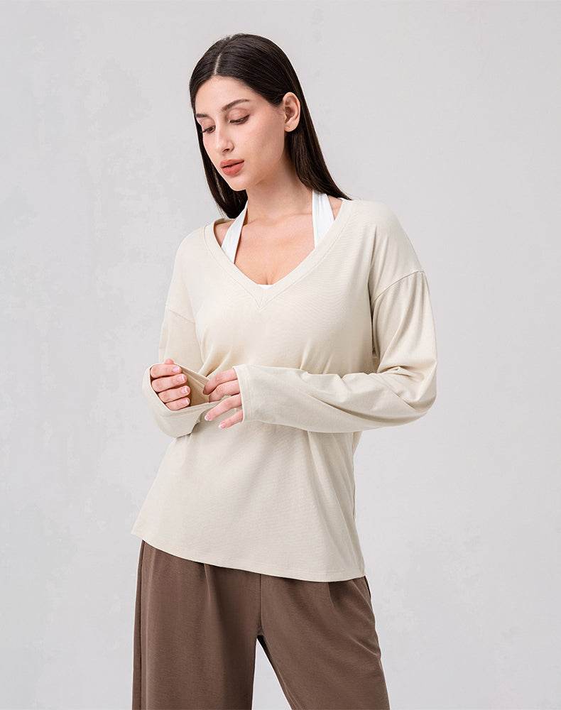 Loose V Neck Loose Long Sleeves T-Shirts Casual Yoga Tops