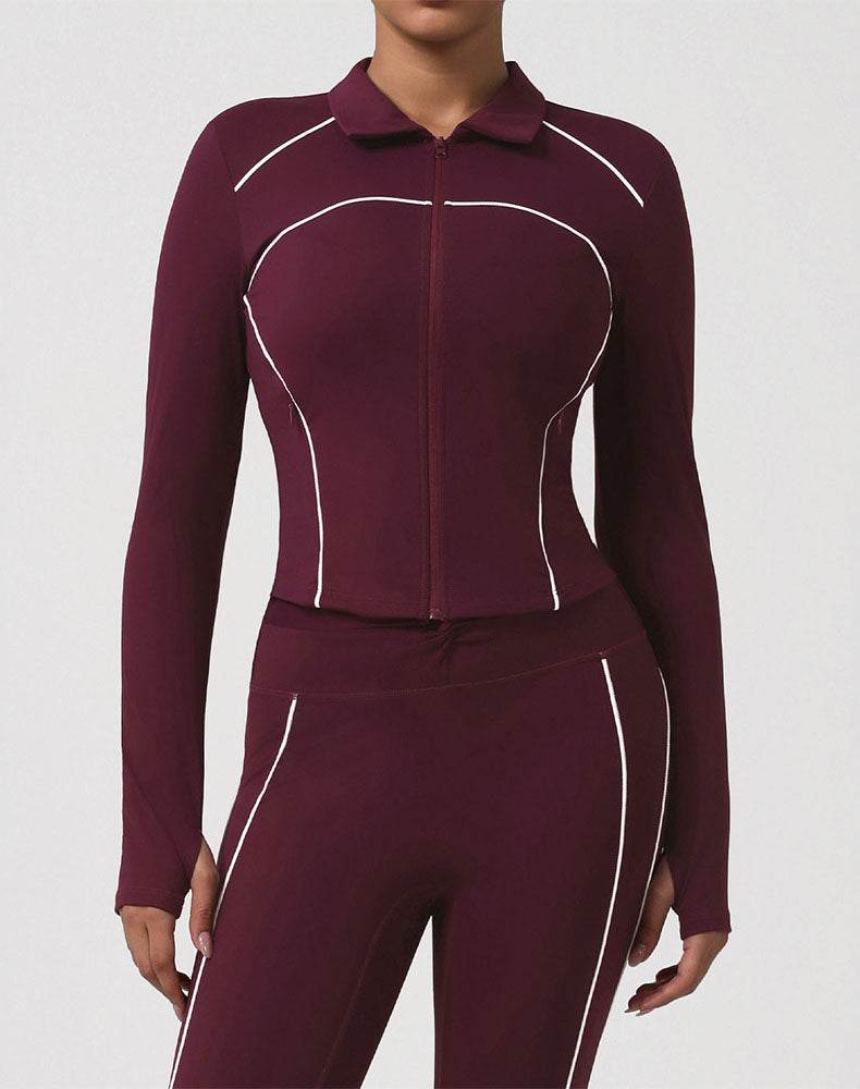 Contrast Trim Workout Jacket Zip Up Long Sleeve Coat