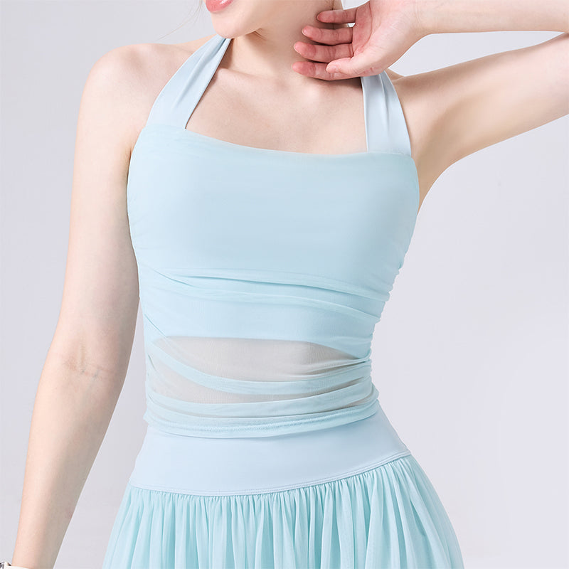 Halter Mesh Crop Tank Top Backless Slim Fit Sleeveless Shirt