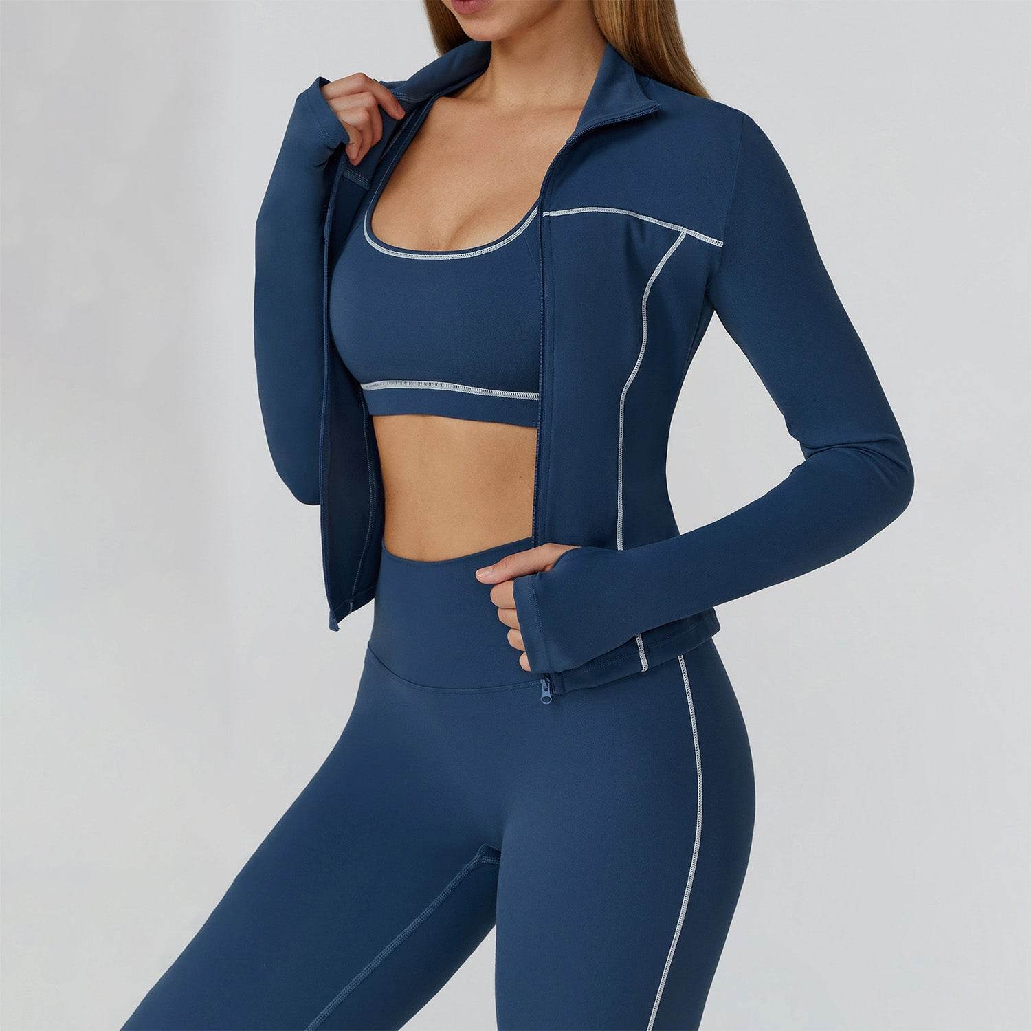 Cropped Running Jacket Slim Fit Athletic Top with Thumb Hole