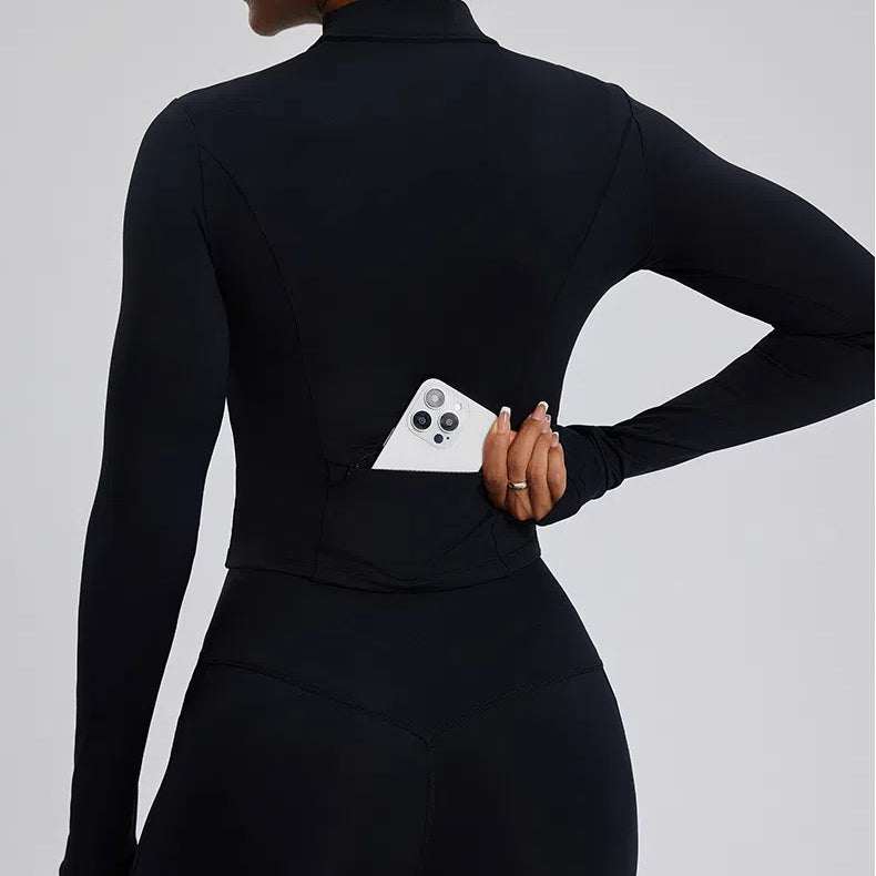 Long Sleeve Half Zip Yoga Jacket with Pocket | Stylish & Functional