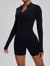 High Waist Fitness Set With Long Sleeve Shirt & Short