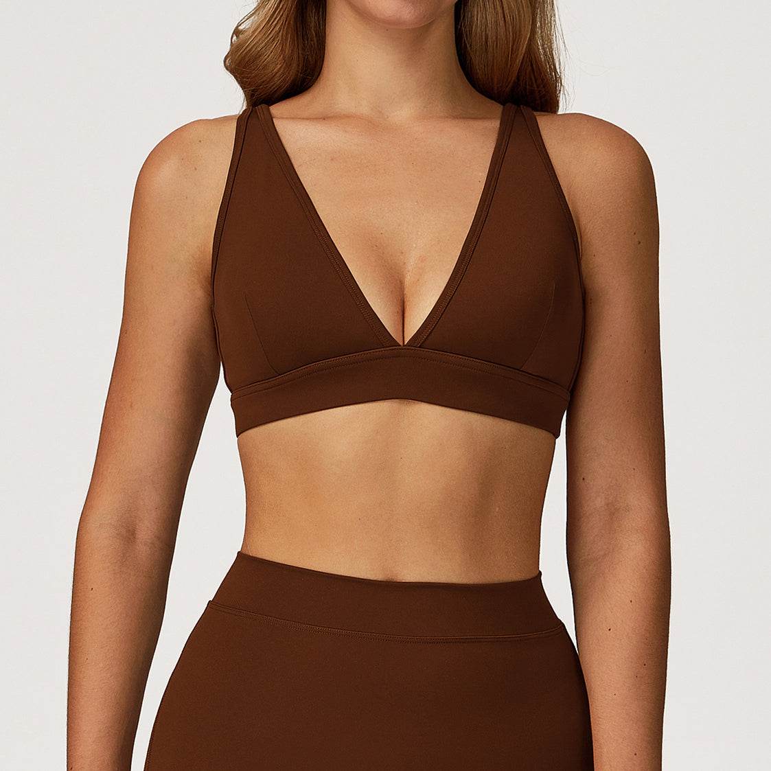 Deep V-Neck Sports Bra with Removable Bra Pad