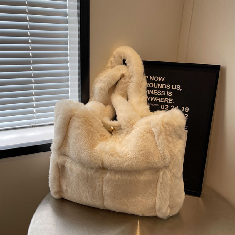 Winter Soft Plush Shoulder Handbag Bag Large Fluffy Tote Bag