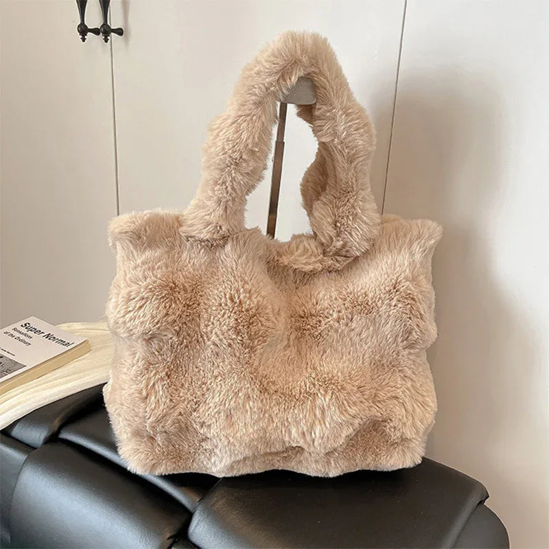Fluffy Tote Bag Large Fur Winter Fuzzy Shoulder Handbag -