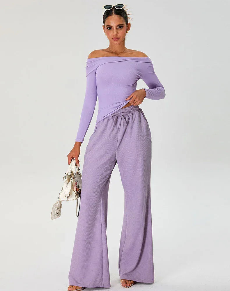 Activewear Set with Asymmetrical Shoulder Top and Sweatpant - Purple