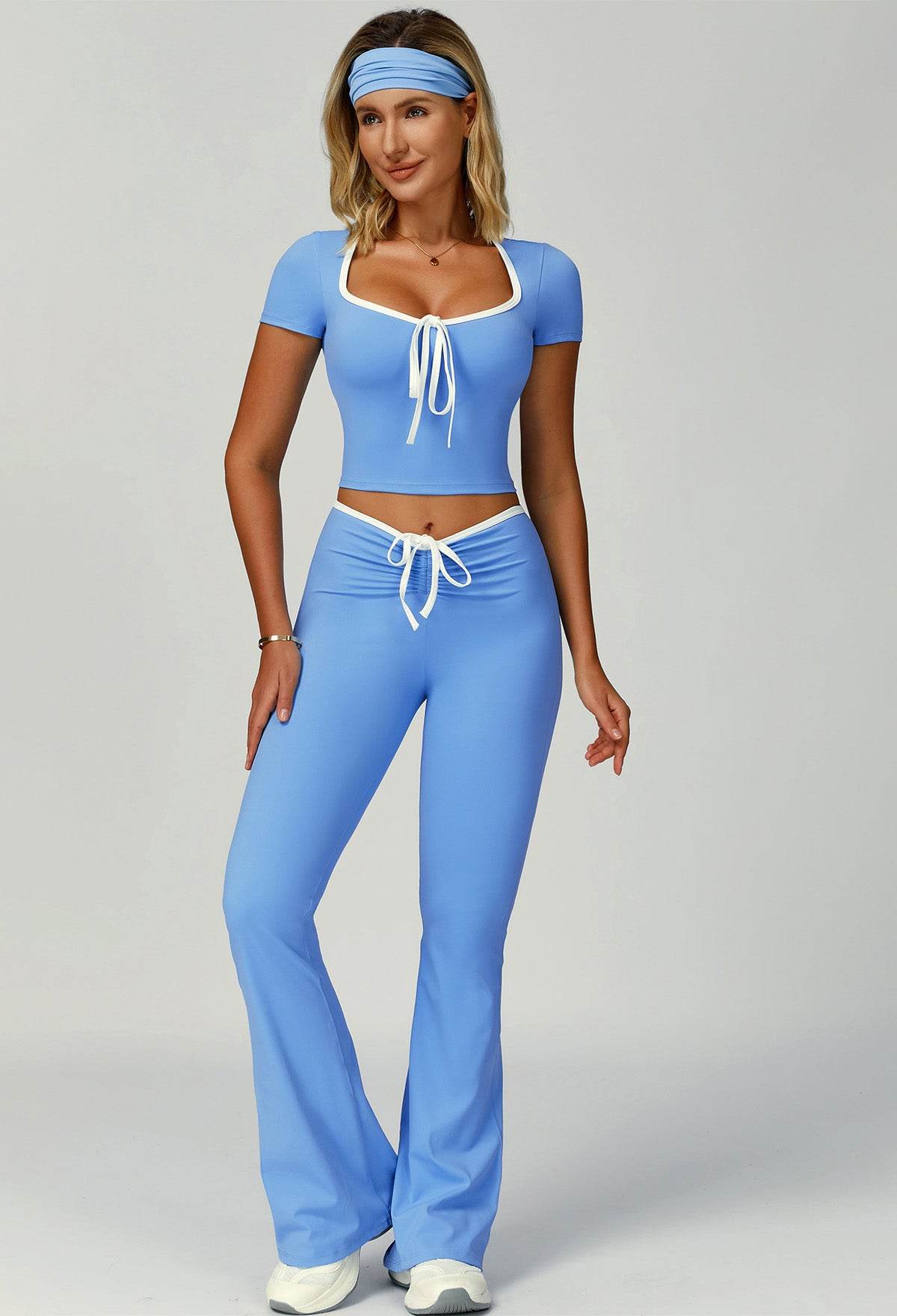 3 Pieces Activewear Set with Headband, Crop Top and Pant