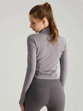 Long Sleeve Standing Collar Fitness T-Shirt With Drawstring