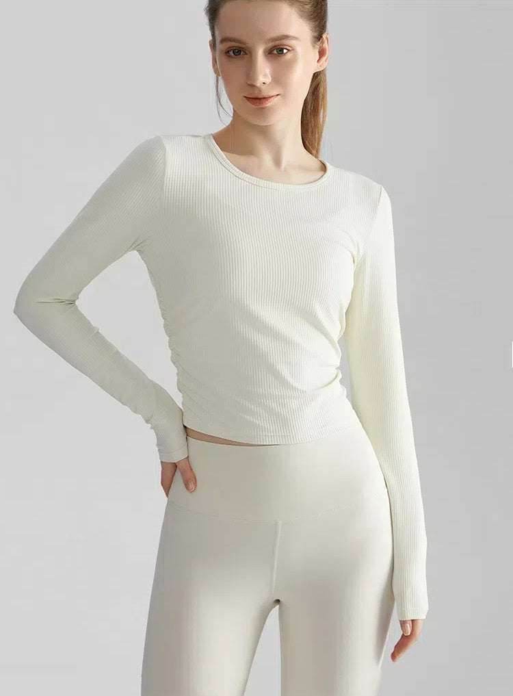 Long Sleeve Yoga T-Shirts - Ivory White