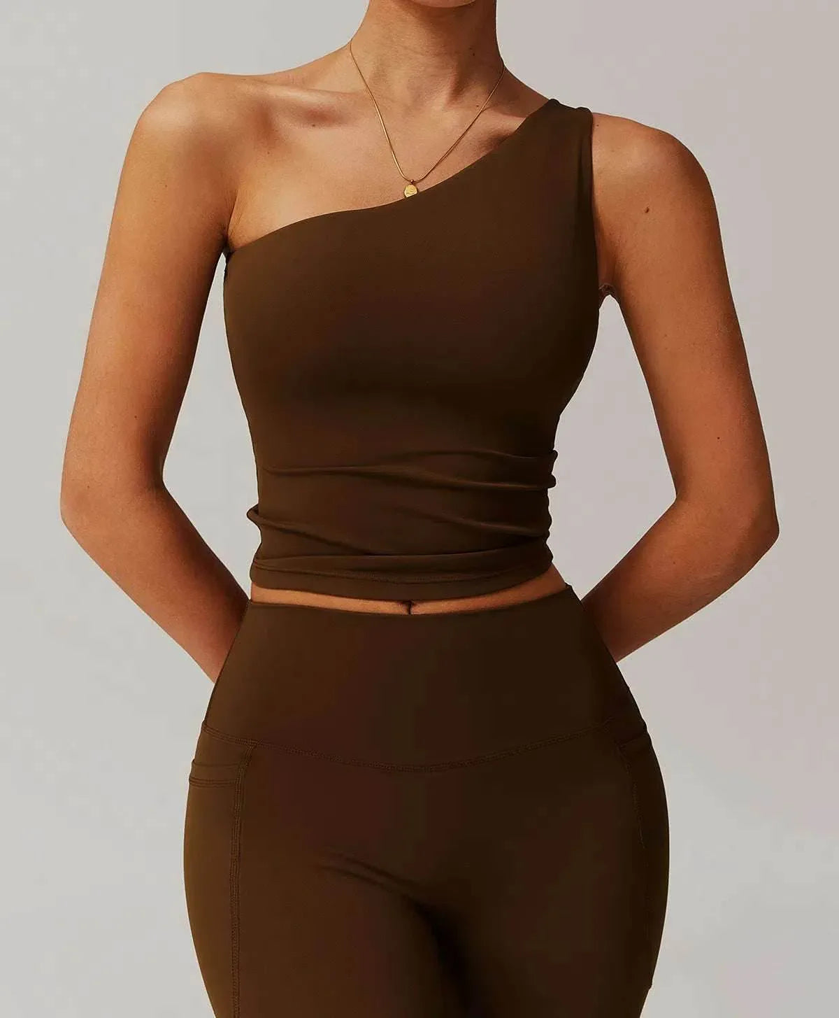 Solid One Shoulder Yoga Tank Top -