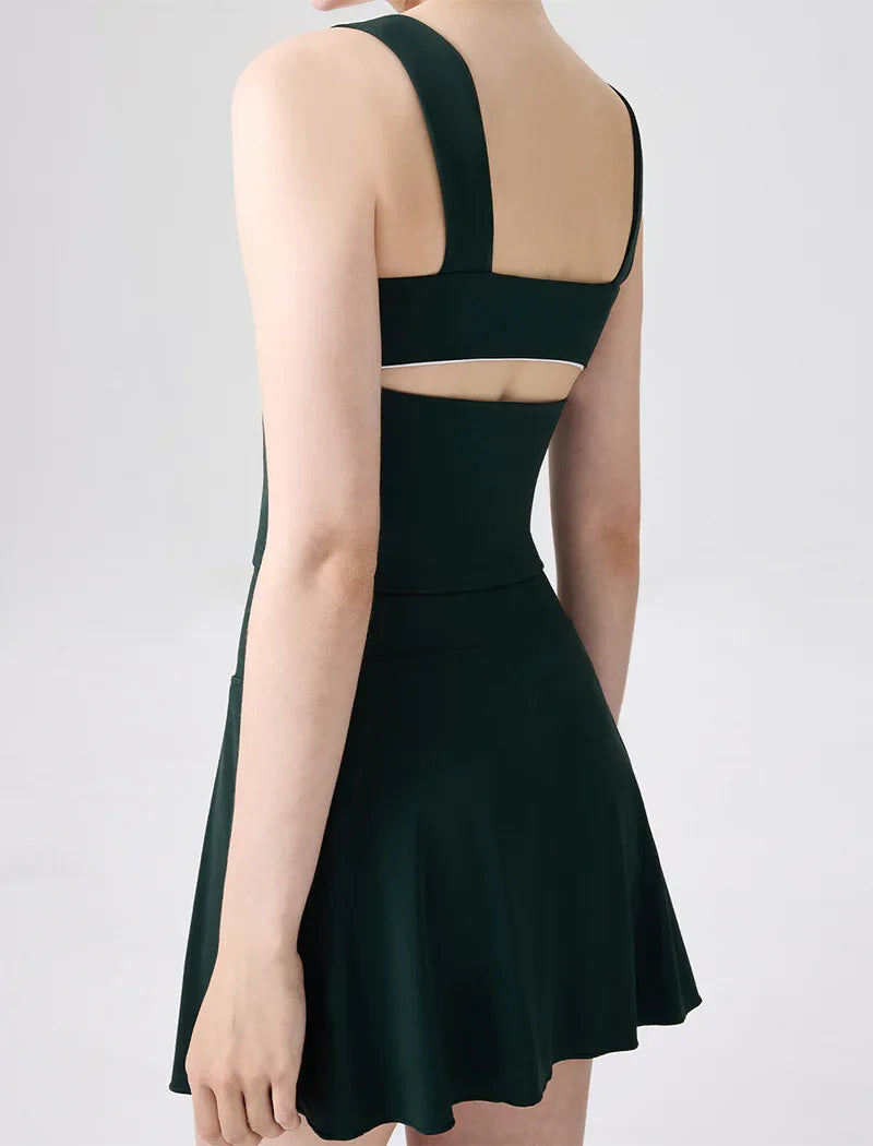 Color Blocked Tennis Sets with Open Back Tank Top and Skirt -