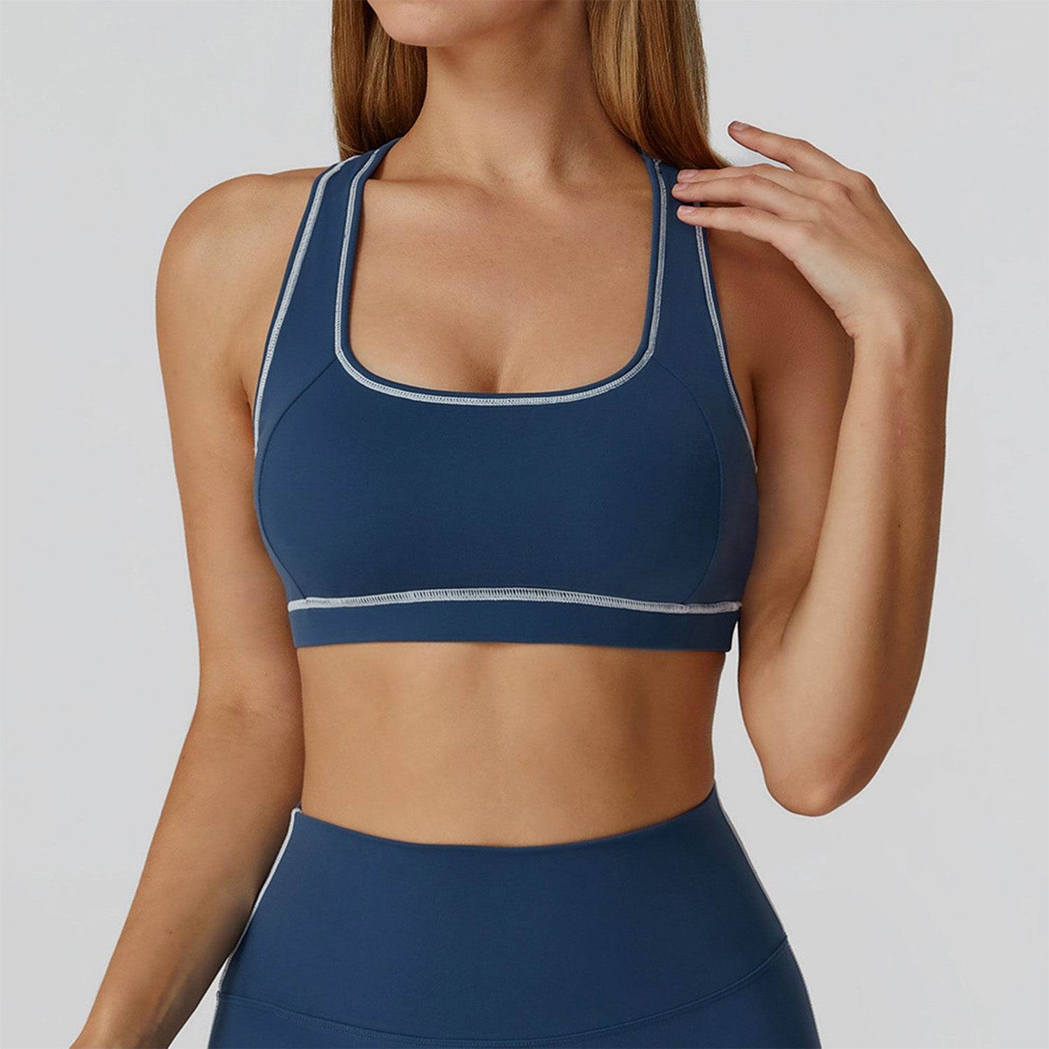 Color Block Racerback Sports Bra with Removable Pads