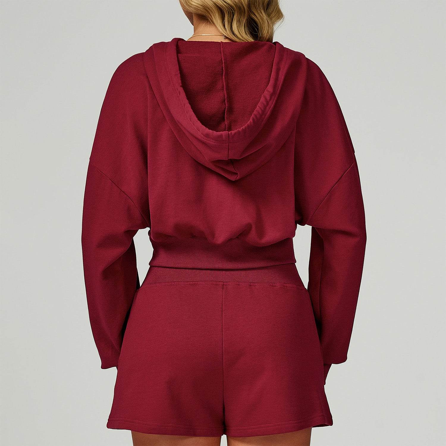 Long Sleeve Full Zip Up Crop Drawstring Hoodie Jacket