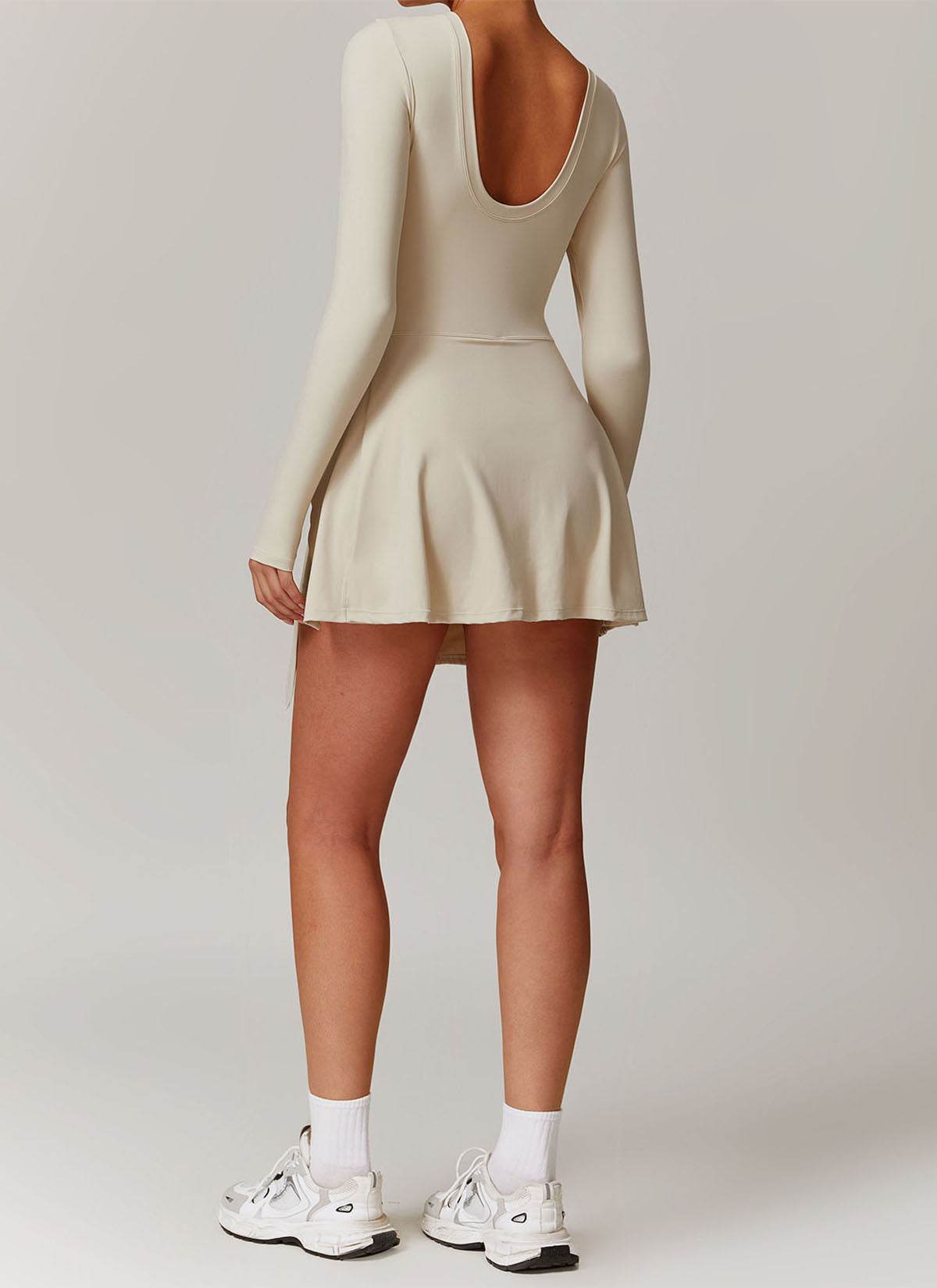 Long Sleeve Tennis Jumpsuit Dress With Shorts