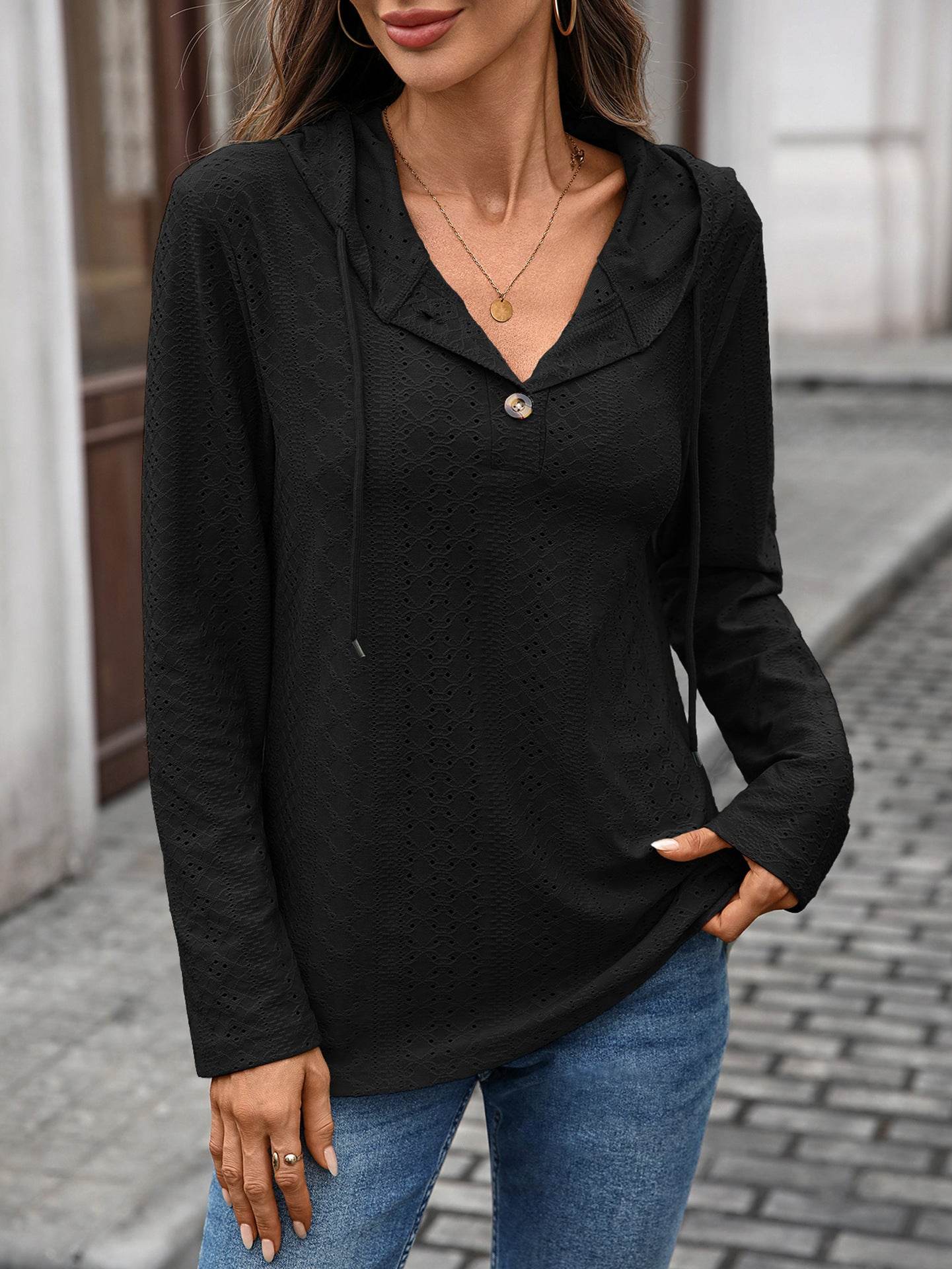 Long Sleeve Fall Drawstring Shirts Hooded Sweatshirt