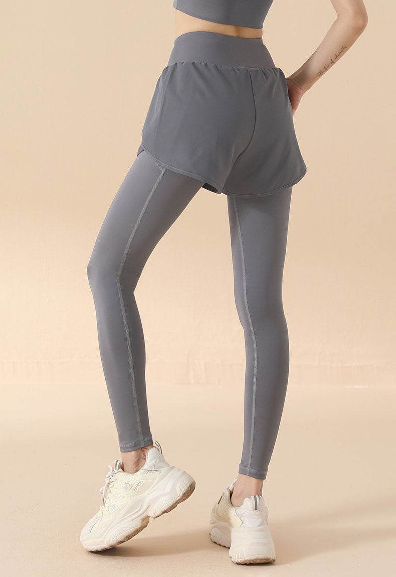 Fake Two Piece High Waist Workout Leggings with Shorts