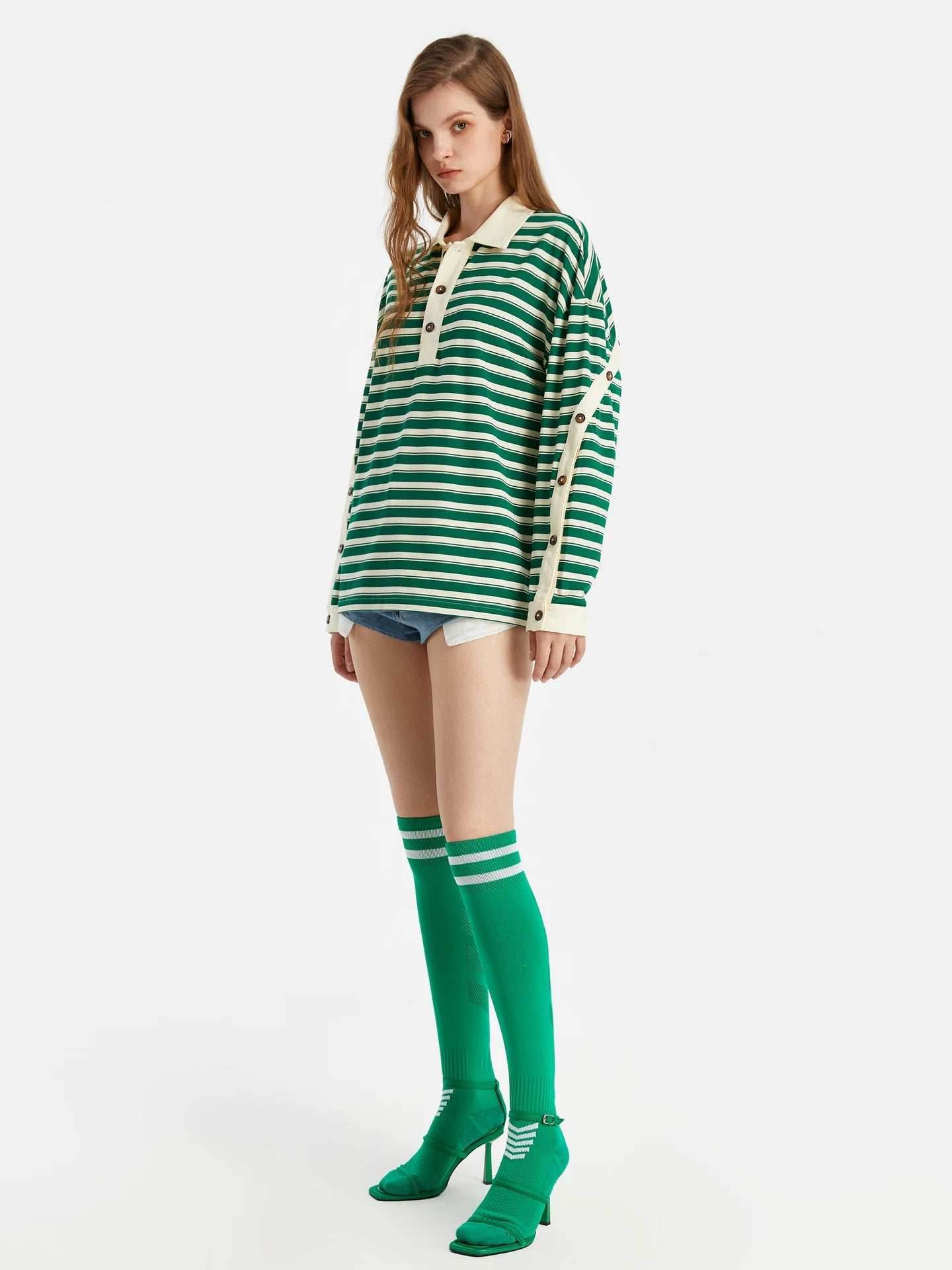 Striped Long Sleeve Casual Polo Shirt