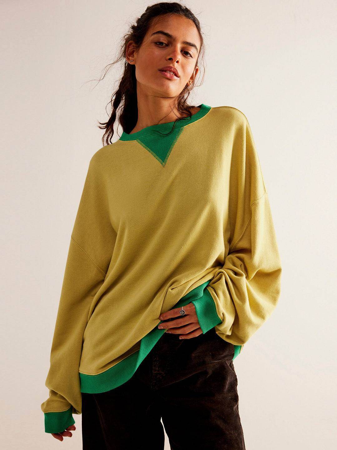 Oversized Color Block Long Sleeve Sweatshirt