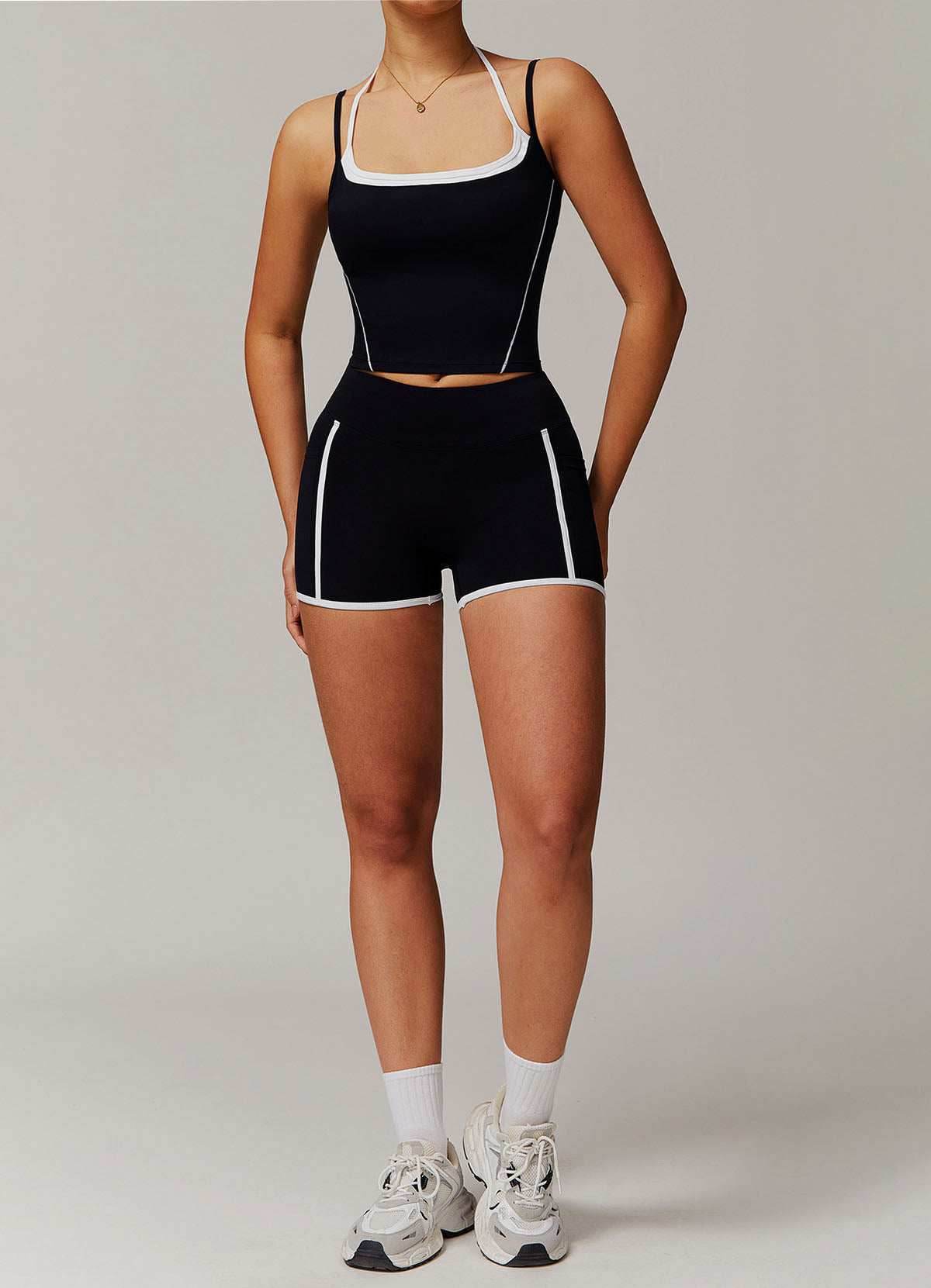 Activewear Set with Double Crossed Tank Tops and Short