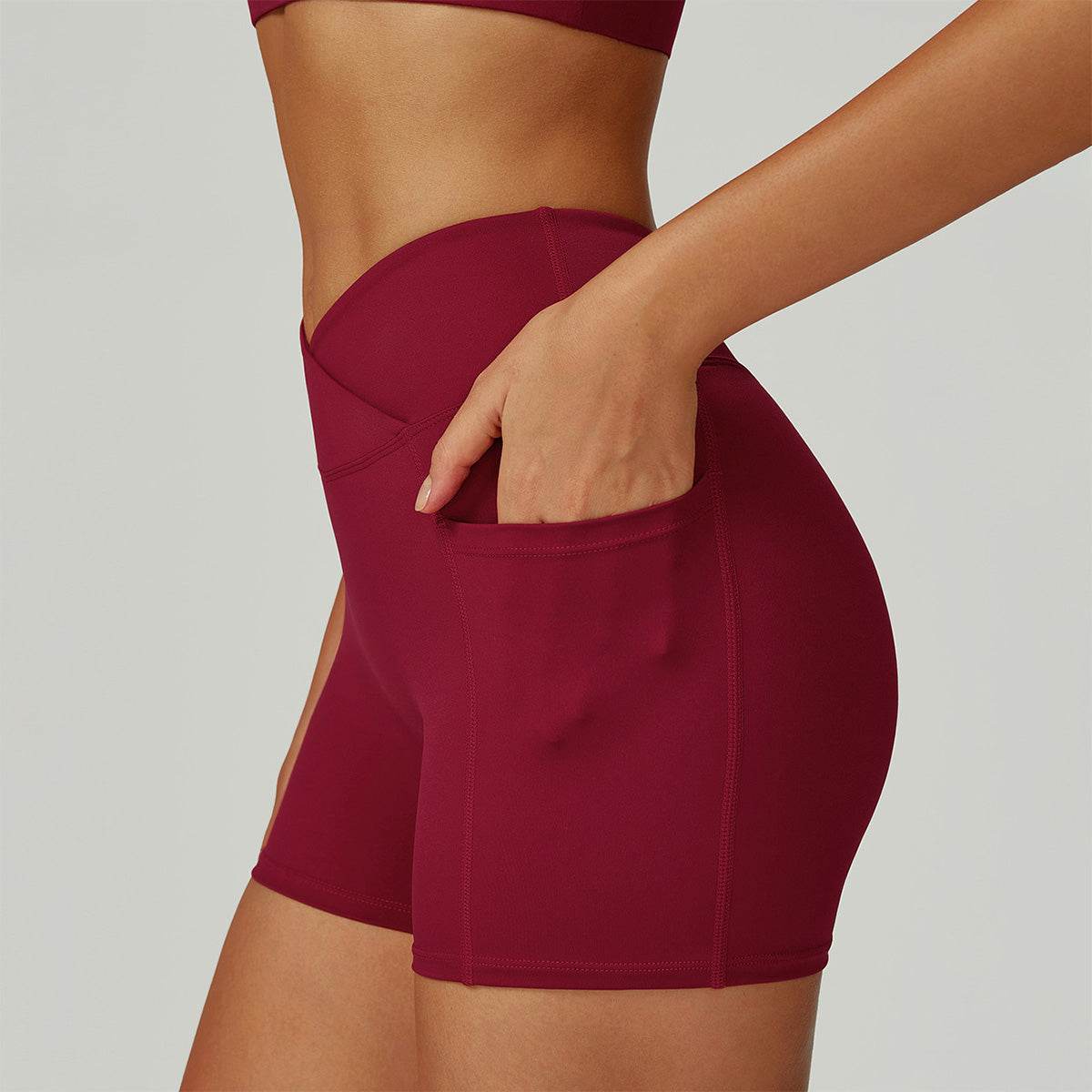 Cross Waist Yoga Shorts with Pockets