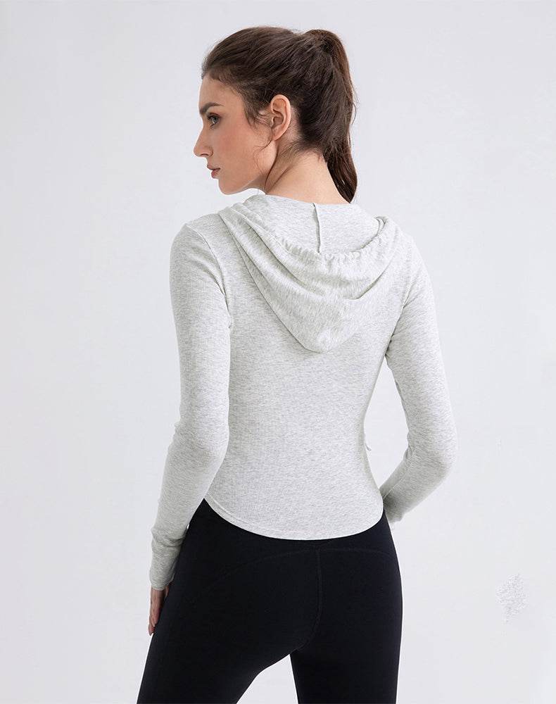 Cropped Zip Up Hoodie Long Sleeve Slim Crop Tops