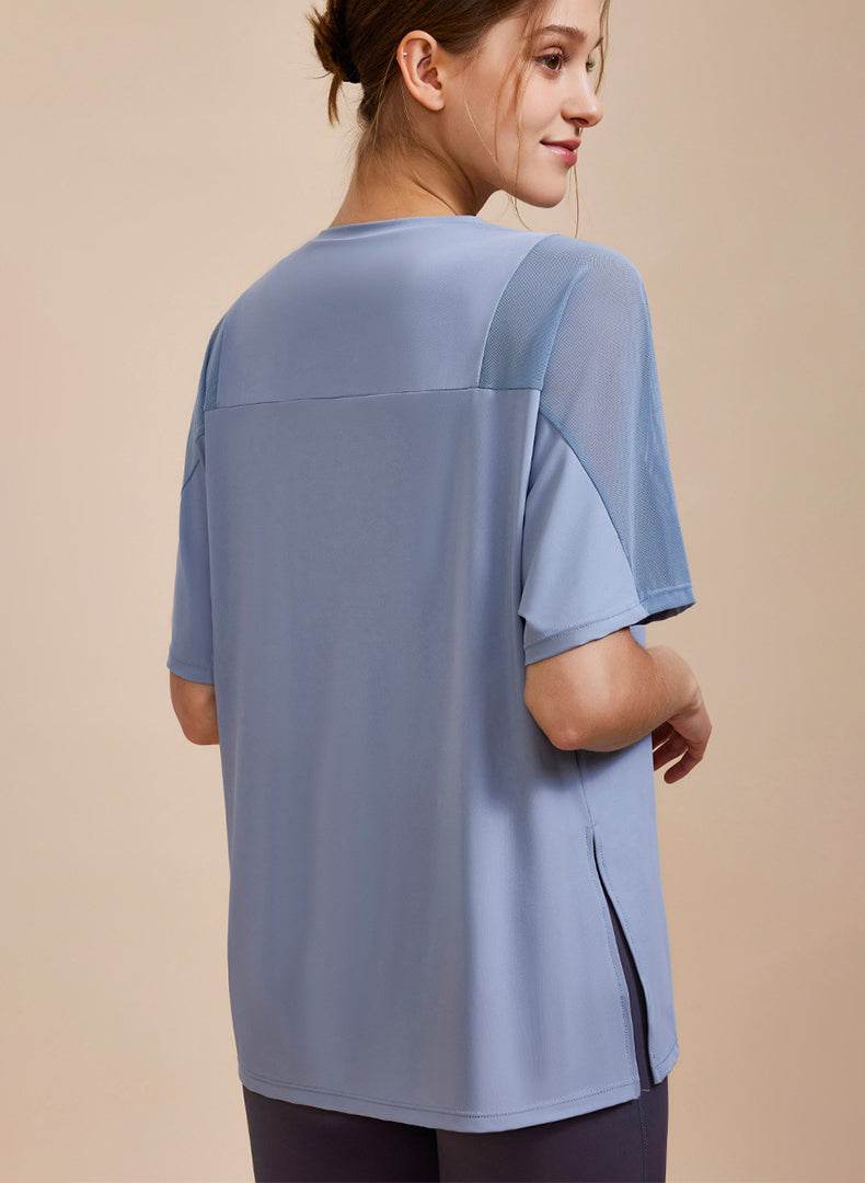 Mesh Splicing Short Sleeved Sports Loose T-Shirt