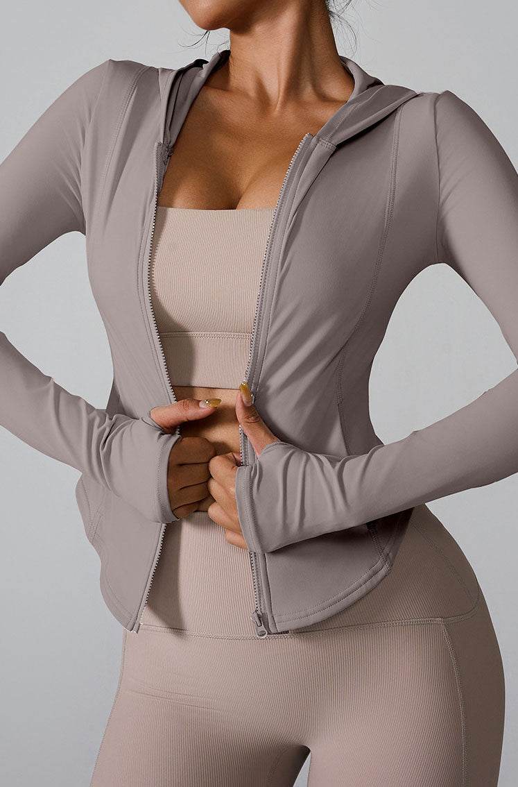 Athletic Hooded Coat Zipper Yoga Long sleeve Jacket