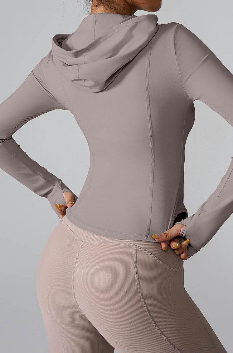 Athletic Hooded Coat Zipper Yoga Long sleeve Jacket