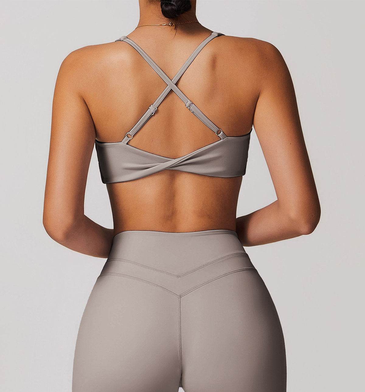 V Neck Twist Back Sports Bra with Padded