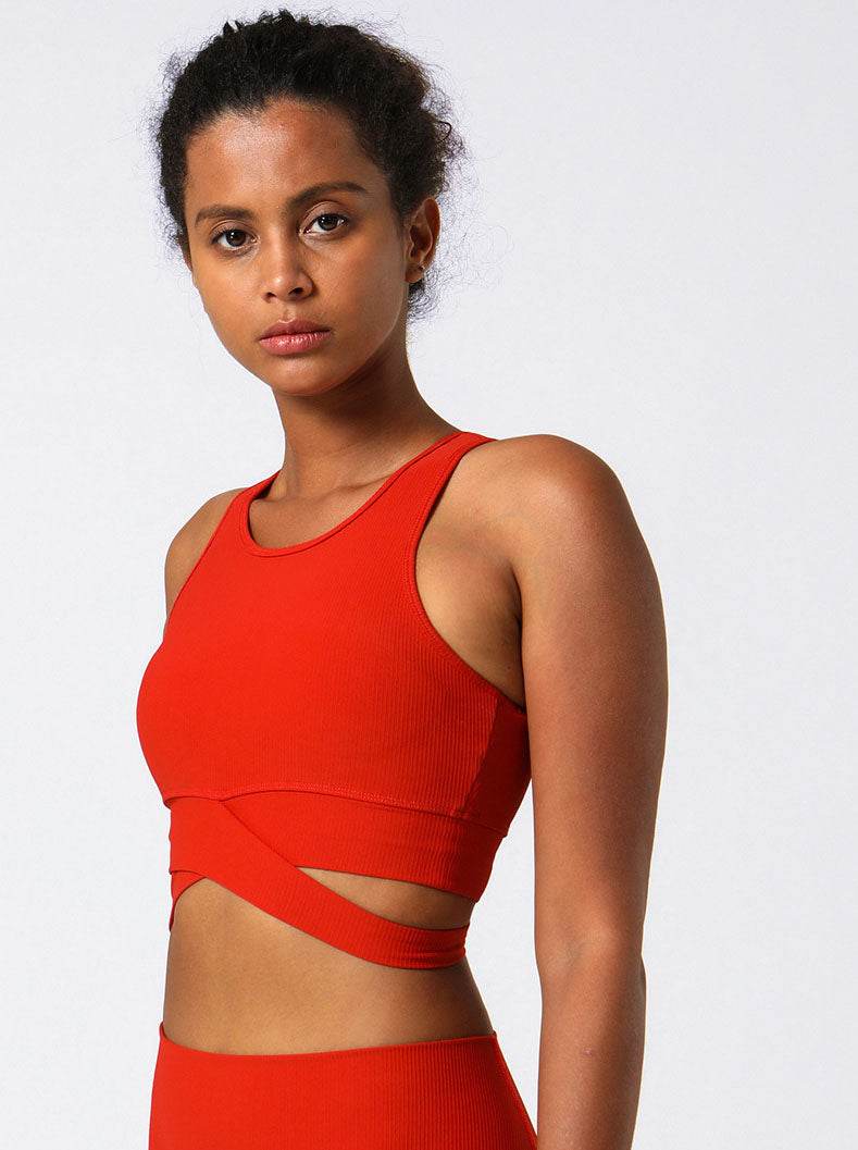 Cross Strap Design Threaded Sports Tank Yoga Bra